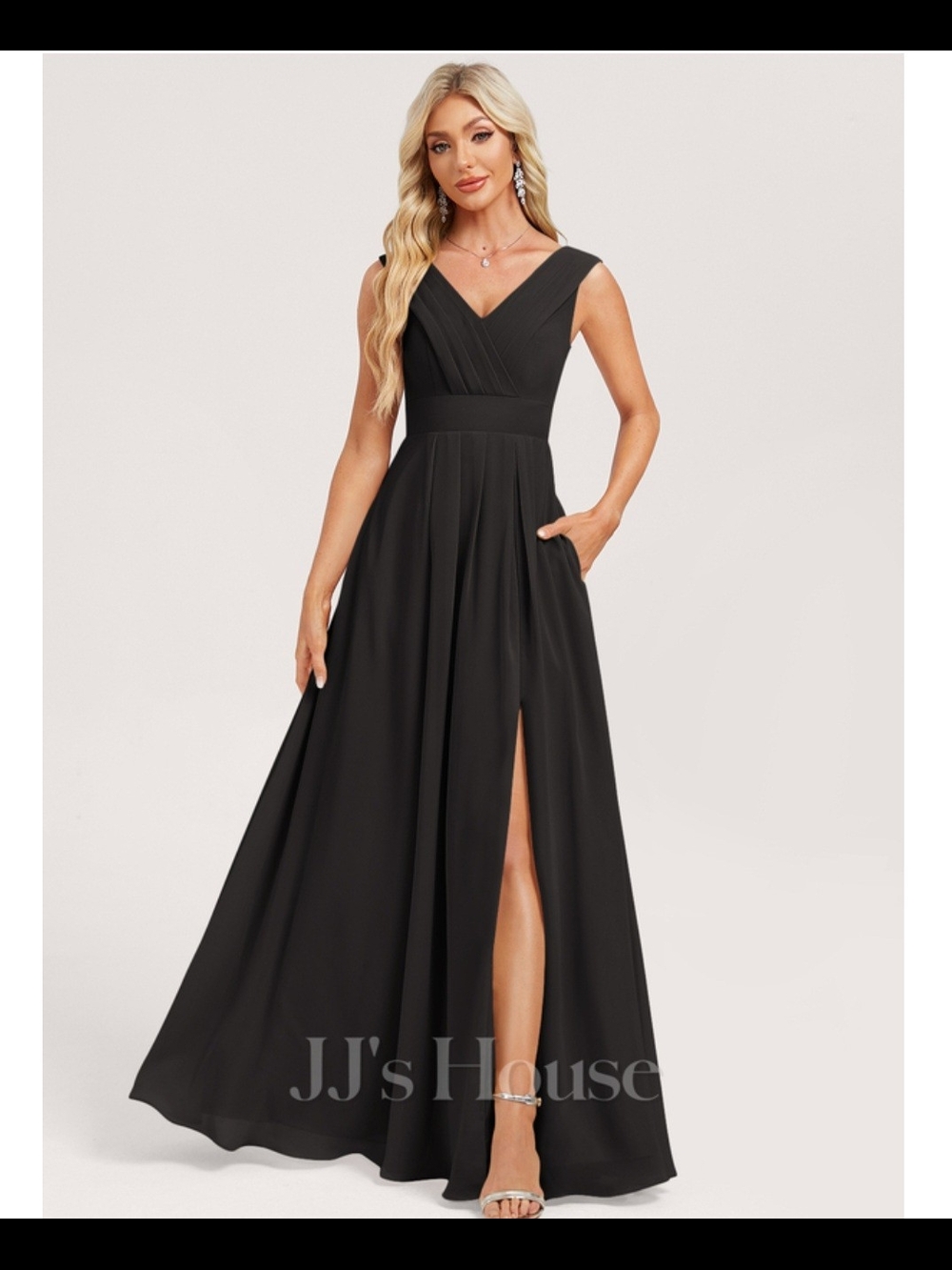 JJs House Black V-Neck Sleeveless Maxi Dress with Side Slit